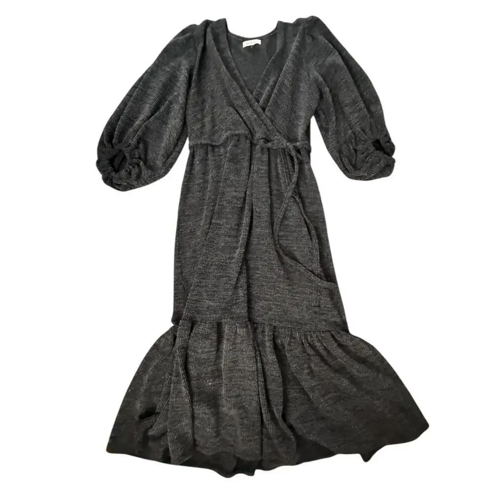 charcoal grey wrap dress Dark Grey Wrap Tulip Dress with V Neckline #1154
